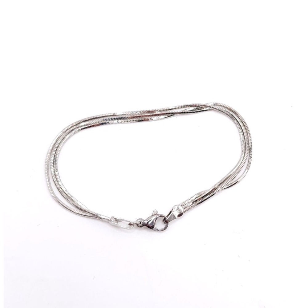 Silver Tone Triple Snake Chain Bracelet Layered Minimalist‎ 7.5in